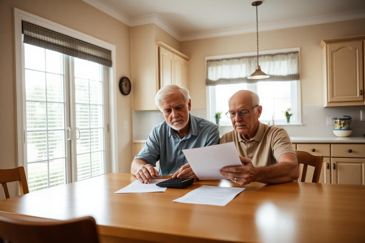 Older couple reviewing home paperwork calmly at a bright Cape Coral kitchen table