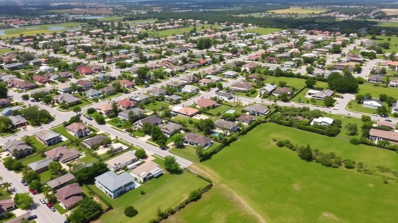 Aerial view of Cape Coral neighborhoods with homes for sale